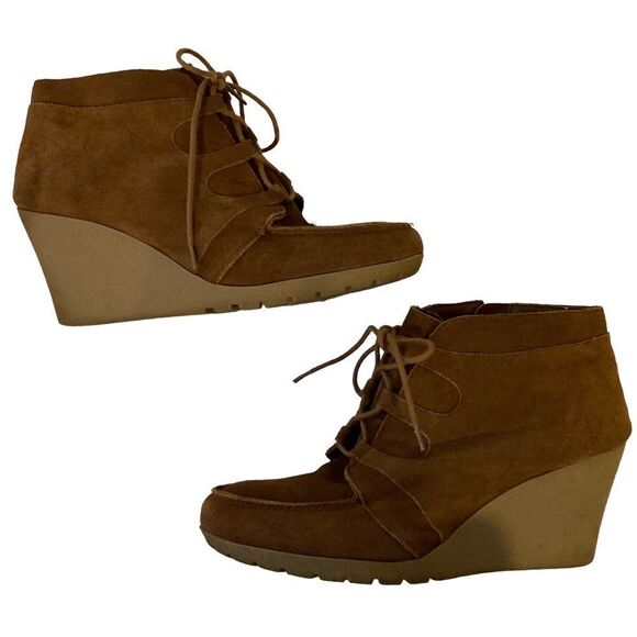 MIA Berdina Brown Suede Wedge Ankle Boots Lace-Up Comfort Casual Size 11 - Picture 2 of 9